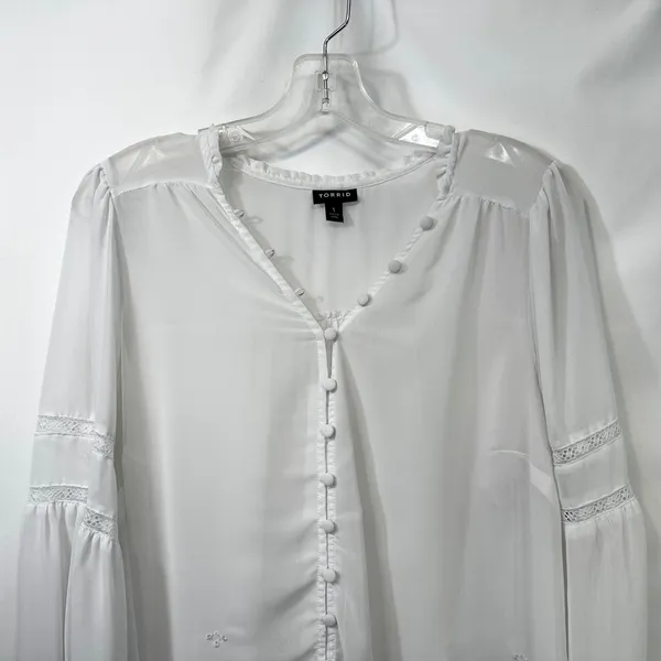 Torrid Plus Size 1X Top Chiffon Ruffle White Eyelet‎ Embroidered Bishop 1289 - Image 4