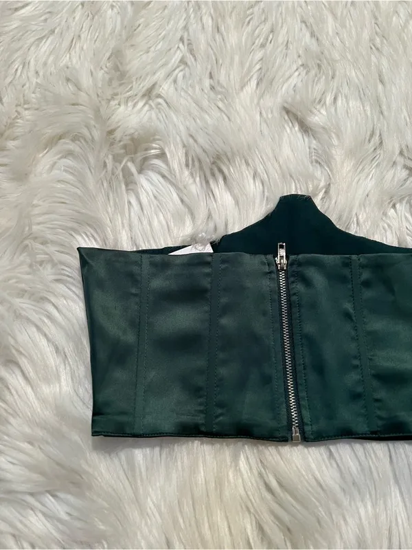 Heiress Beverly Hills Women's Size Small Waist Corset Top Dark Green Zip Back - Image 5