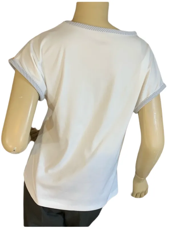 Vintage 1980'S White With Gray Accents Cap Sleeve Knit Tee Shirt (S) - Image 2