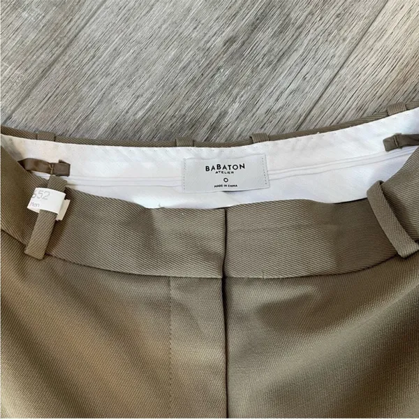 ARITZIA Babaton Agency Pant Wool Trousers Tan Front Crease Minimalist like new 0 - Image 6