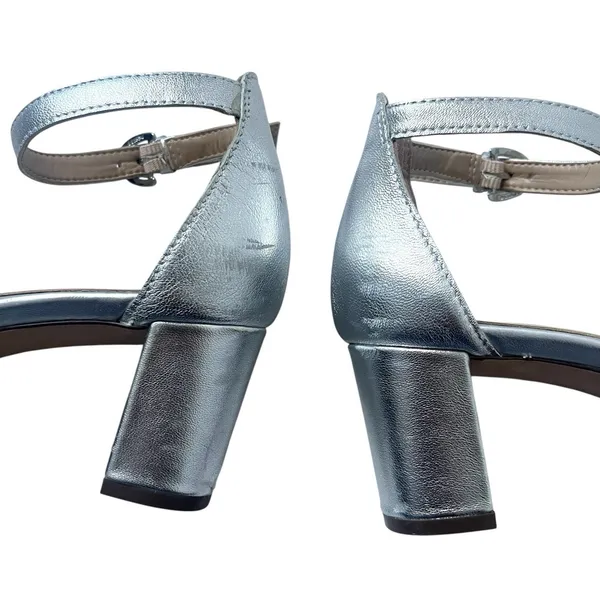 Naturalizer Vera Silver Leather Block Heel Sandals Sz 6 Gala Wedding Guest Comfy - Image 9