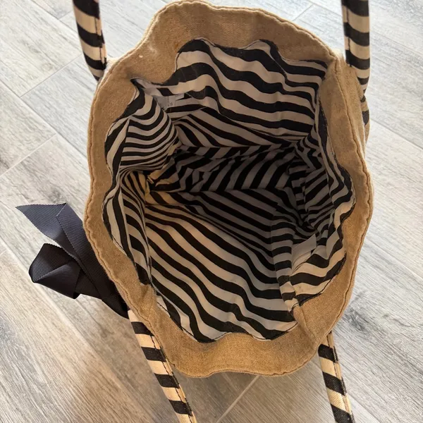 Disney Beige and Black Patch Canvas Tote with Striped Handles - Image 3