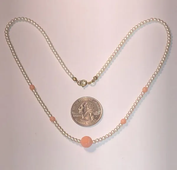 Vintage White Faux Pearl Pink Carved Flower Dainty Boho Necklace - Image 4