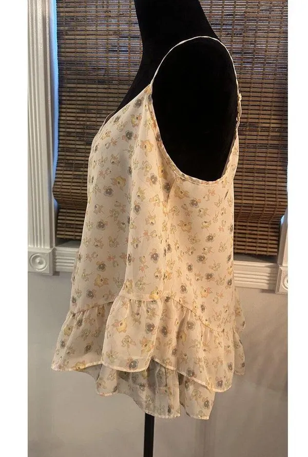 Lauren Conrad Layered Ruffle Floral Thin Straps Camisole Shirt Women’s Large - Image 2
