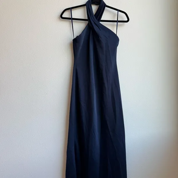 BHLDN Anthropologie Ruby Twist Halter Satin Maxi Gown Navy Blue Size 0 / XS - Image 2