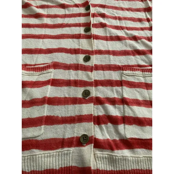 Lucky Brand Cardigan XS Red White Striped Button Front Pockets Nautical Core‎ - Image 4