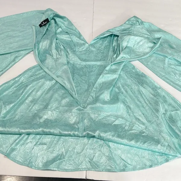 Lulus Stunning Moment‎ Light Blue Satin Jacquard Long Sleeve Mini Dress MEDIUM - Image 8