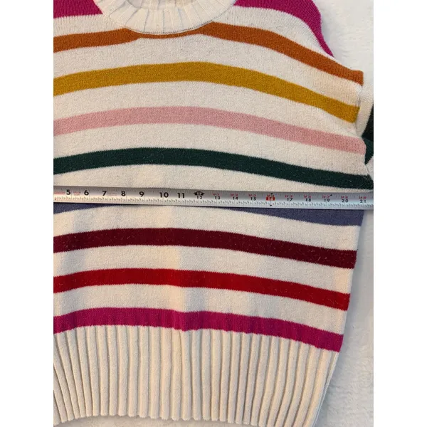 Gap Womens Large‎ Rainbow Stripe Crewneck Sweater Ivory Multi Color Cotton Blend - Image 6