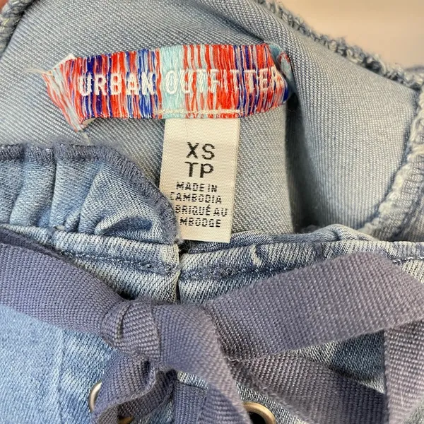 Urban Outfitters Nayda Denim Ruffle Lace up Stretch Mini Dress womens XS new - Image 13