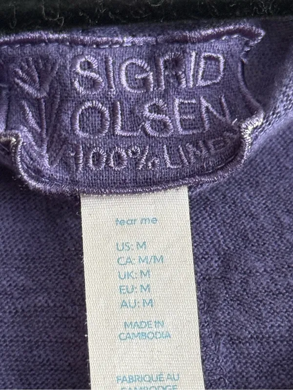 Sigrid Olsen 100% Linen Purple V Neck Short Sleeve Casual Top Blouse Size Medium - Image 6