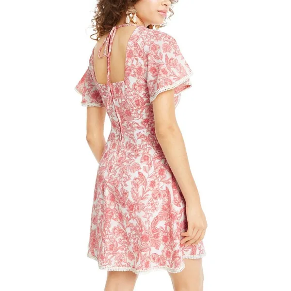 B Darlin Womens Juniors Floral Print Open Back Mini Dress 3CMT257 Pink 11/12 - Image 6