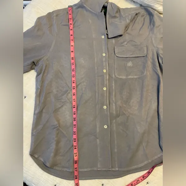 RALPH LAUREN Silk Button Front Collared Embroidered Pocket Sleep Top Size 14 - Image 11