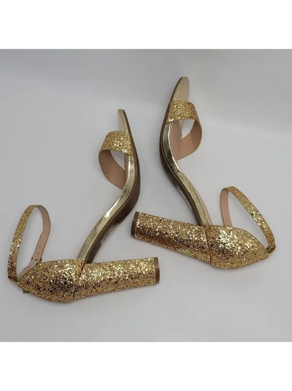 J Adams Shirley Gold Glitter Ankle Strap Heeled Sandals Size 8.5 - Image 7