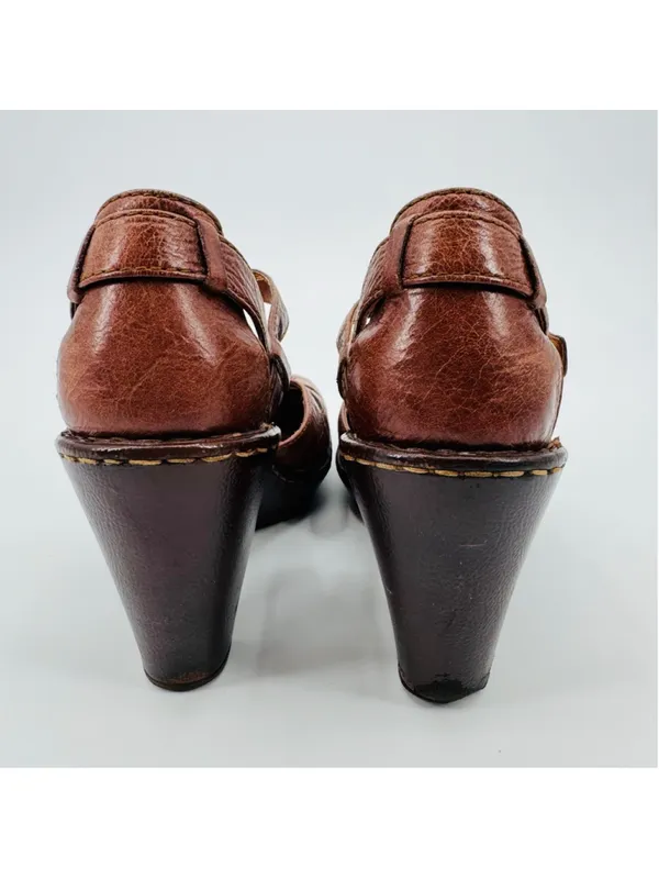 Born Charisma Mary Jane Brown Leather Cutout T-Strap Wedge Heels Size 10 - Image 3