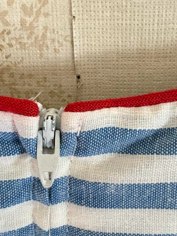 Vintage 80s Leslie Fay Blue White Striped Nautical Retro Belted Midi Dress - Image 4