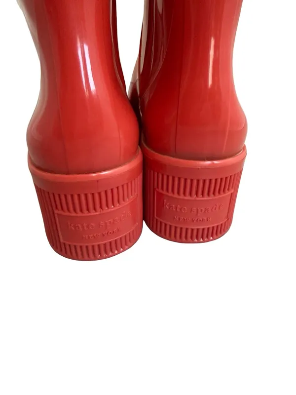 Kate Spade Bold Orange Rain Boots Casual Bright Orange Patent Rubber Size 9 - Image 3