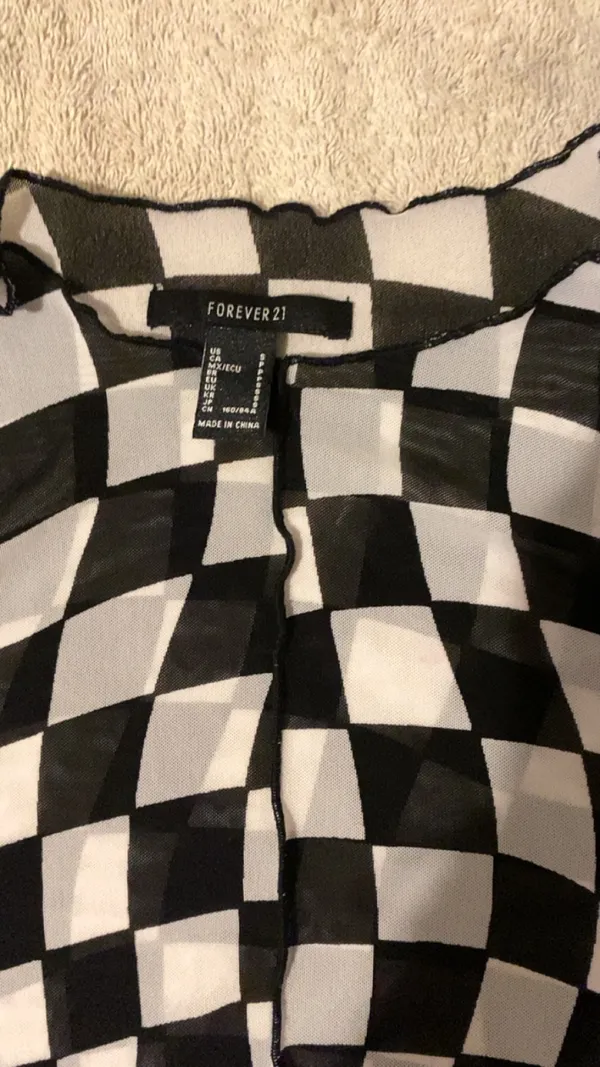 Forever 21 Black And White Checkered Mesh Long Sleeve - Image 4