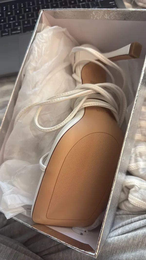 White Lace up heels Amazon ISNOM - Image 5