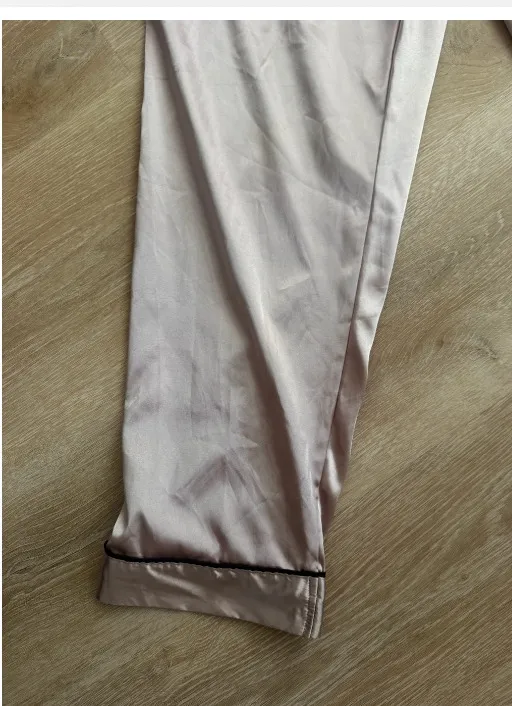 Blush Pink Satin Pajama Set with Black Piping — L - Image 7