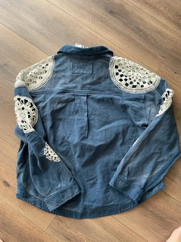 Free People Washed and Crafted Crochet Polo- Size Small - Image 9