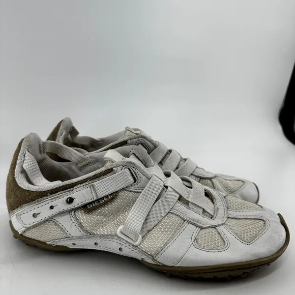 Vintage Diesel Moslette Sneakers Y2K Athletic Adjustable Strap Leather White 8.5 - Image 3