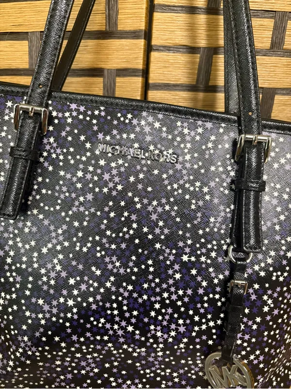 Michael Kors Purple And Black Star Print Tote Bag - Image 6