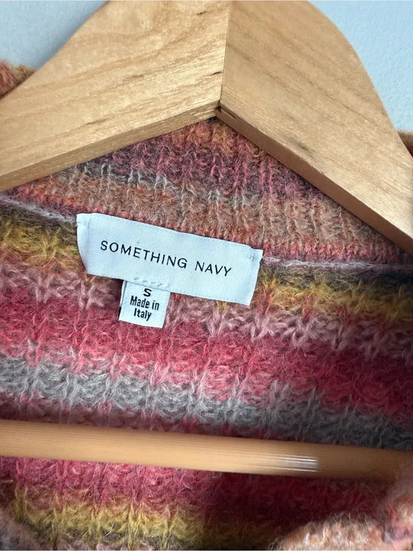 Something Navy Striped Polo Sweater Small - Image 7