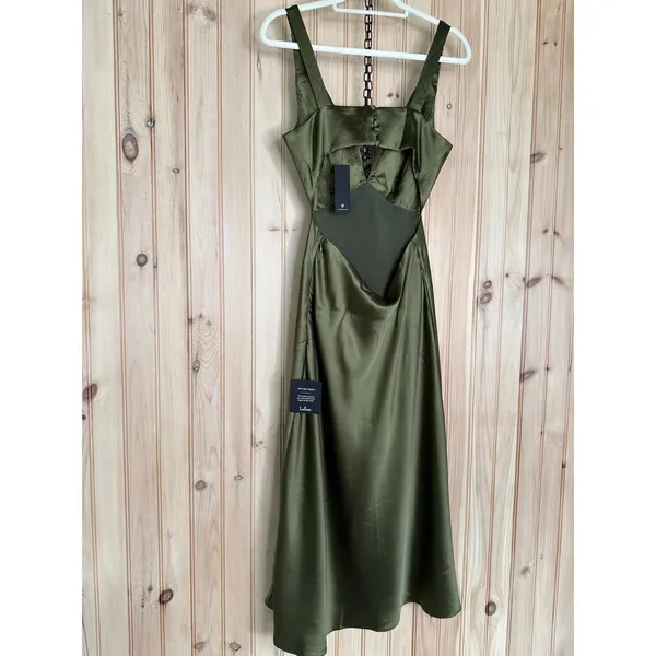 NWT Lulus Unmatched Elegance Olive Satin Sleeveless Midi Dress Cocktail Party S - Image 6