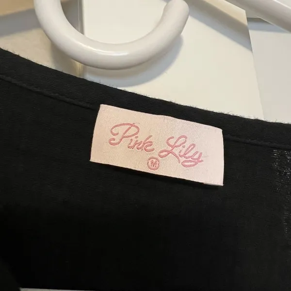Pink Lily Black Boxy Blouse with Tie Front and Mandarin Collar - Image 3