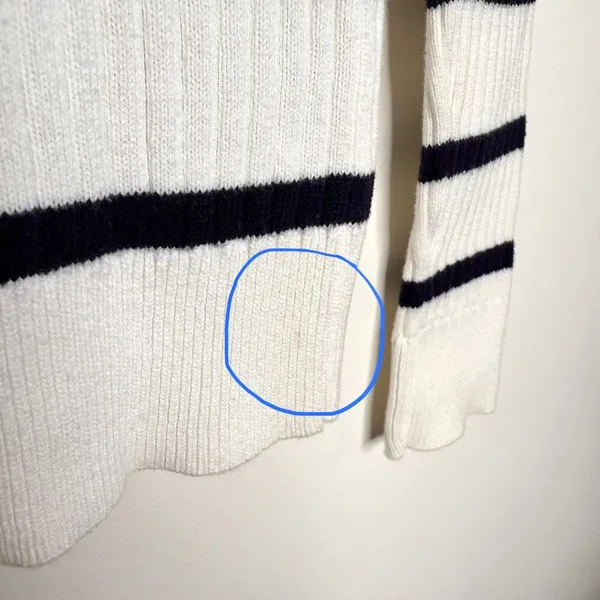 Lauren  Big Button High Neck Striped Pullover Sweater Small White - Image 6