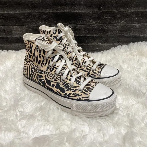 Converse Jungle Art Platform High Top Shoes Neutral Animal Print Y2k Streetcore - Image 2