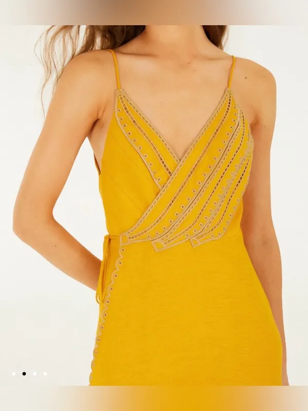 Farm Rio Yellow Bananas Euroflax™ Premium Linen Maxi Wrap Dress Woman’s Size Xs NWT - Image 2