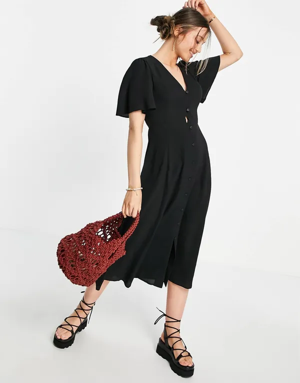 Asos Angel Sleeve Tie Back Midi Tea Dress - Image 4