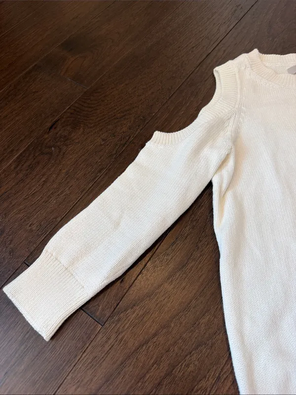 LOFT Cream Cold-Shoulder Knit Sweater Size XS - C54-149 - Image 3