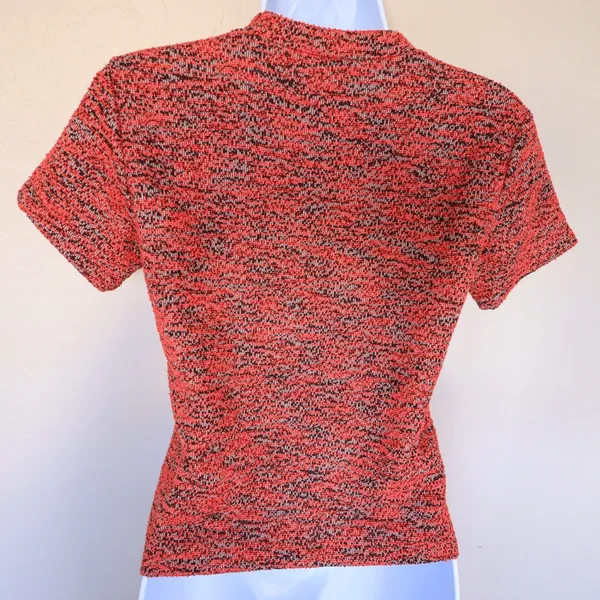 Free People Knit Top Women Size S Red Black Marled Textured Short Sleeve Boucle - Image 8