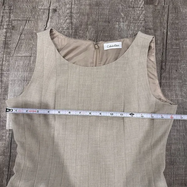 Calvin Klein Womens Dress Sleeveless Tan Khaki Gored Fully Lined Back Zip Size 4 - Image 2