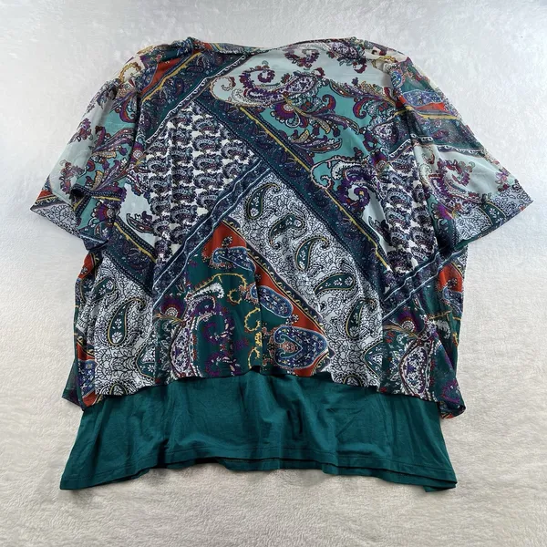 Chicos 3 US XL Overlay Tee Knit Top Multicolor Paisley 3/4 Sleeve Boho Layered‎ - Image 12