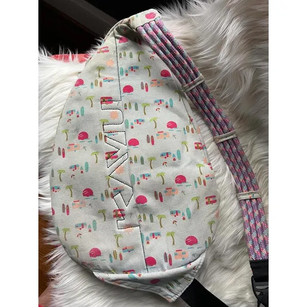 KAVU Sling Bag Cream with Pink Campers - Image 4