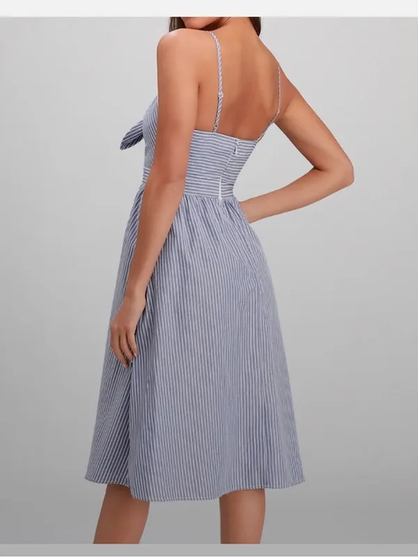 Lulu's Joyful Days Blue Pinstripe Tie-Front Midi Dress | Size Large Like New - Image 2