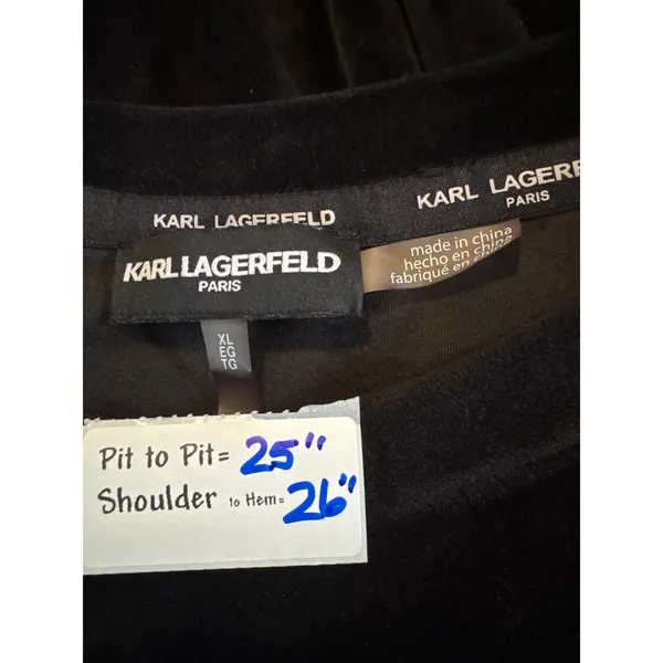Karl Lagerfeld Paris Black Velvet Bow Sleeve Top XL L8WH9846‎ - Image 3