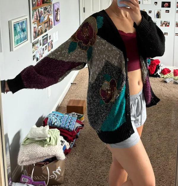 Vintage Beaded Embroidered Cardigan Black Size M - Image 3