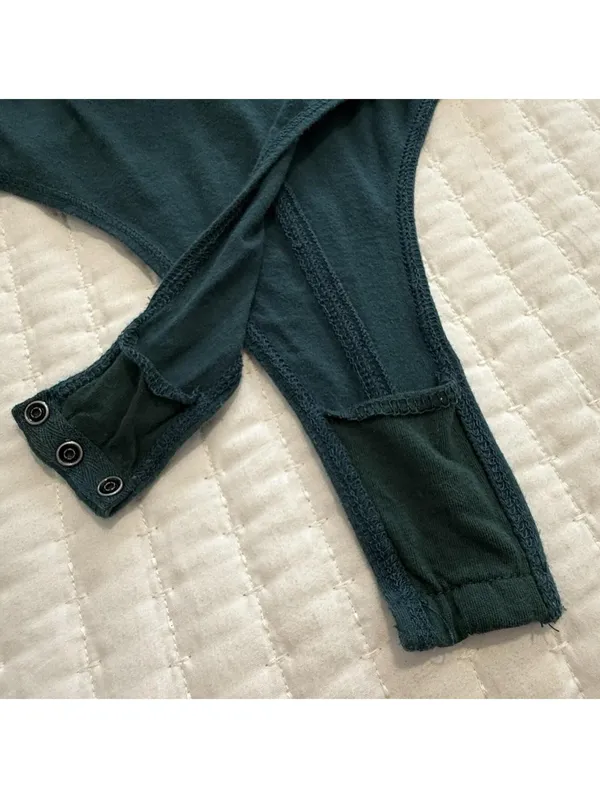 Free People Green Snap Henley Bodysuit Long Sleeve Sz XS Extra Small - Image 10