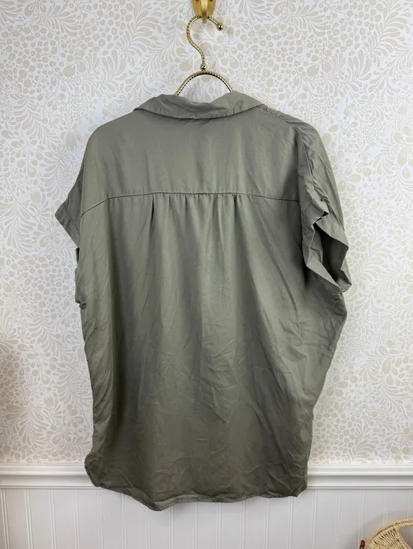 Quince Olive Green Vintage Wash Tencel Short Sleeve Camp Shirt - Size - Medium - Image 5