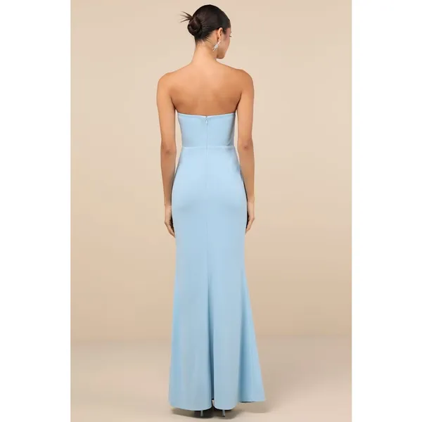 NWT Lulus Elegant Finesse Light Blue Pleated Cutout Maxi Dress Bridesmaid Size S - Image 3