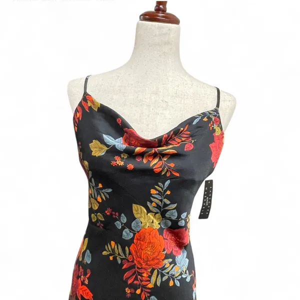 Sara Michelle 90s Style Black‎ Floral Spaghetti Strap Midi Slip Dress Small NWT - Image 2