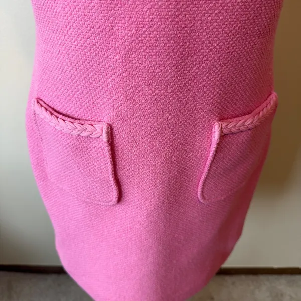 Maje Women Dress 38 Pink Braided Trim Mock Neck Sleeveless Tweed‎ Shift Pocket - Image 9