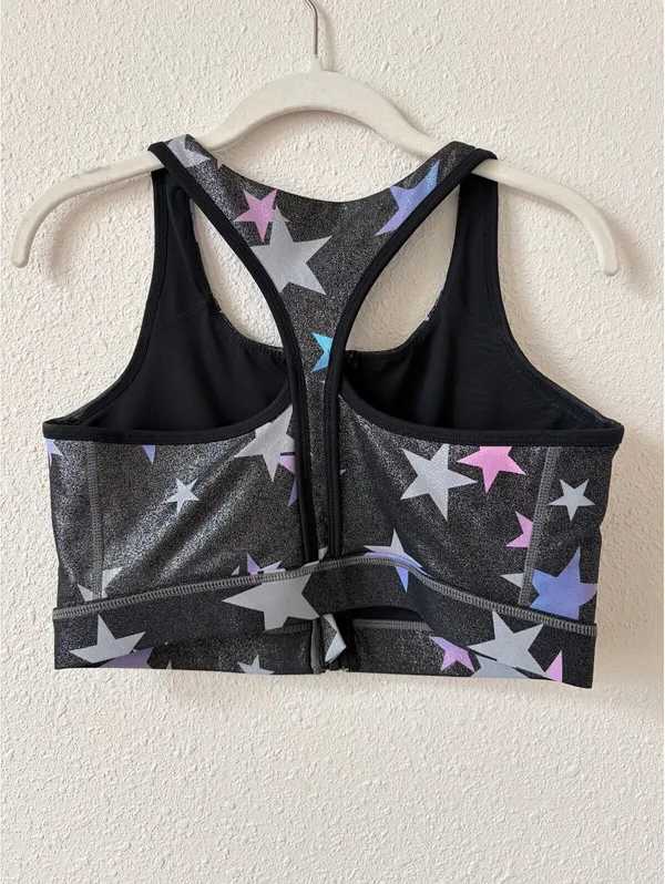 Torrid Active Grey Shiny Stars Zip Front Sports Bra Size 00 US 10 Sporty - Image 2