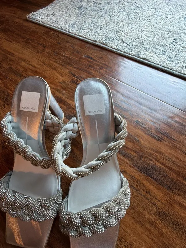 Dolce Vita Women's Paily Braided Chunky Heel Sandals Silver Rhinestone - Image 2