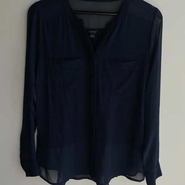 Ann Taylor Blouse With Sheer Accents‎ Navy - Image 5