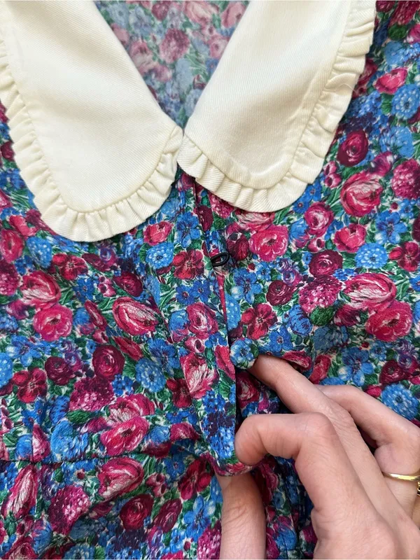 Zara Floral Mini Dress with White Peter Pan Collar - Blue & Pink - Image 5